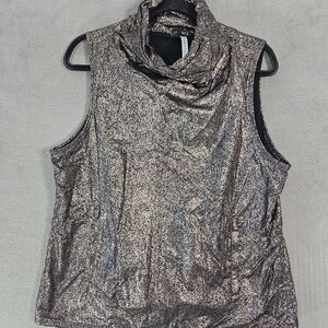 Fabletics Women's L Athletic Liora Cowl Neck Metallic Vest Black Rose Gold